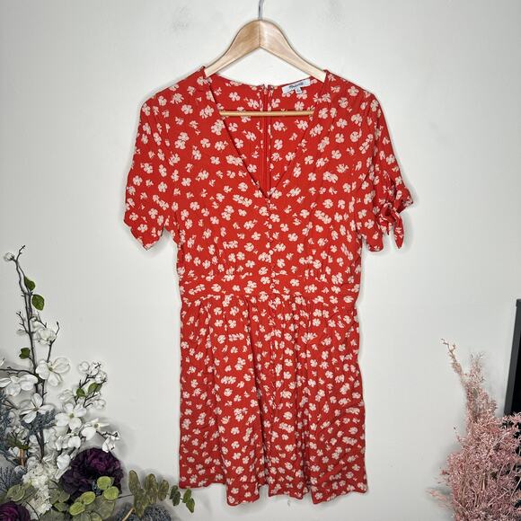 MADEWELL Button-Front Tie-Sleeve Retro Dress in Happy Hibiscus Sz 8 {K28} - Picture 3 of 7